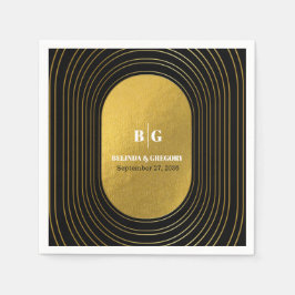 ブラック&金ゴールドモダンミニマリスト結婚アーチズ スタンダードカクテルナプキン