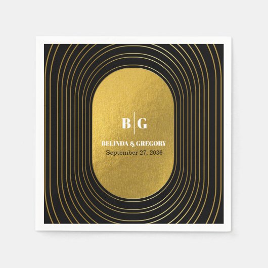 ブラック&金ゴールドモダンミニマリスト結婚アーチズ スタンダードカクテルナプキン (正面)