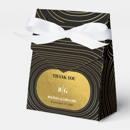 ブラック&金ゴールドモダンミニマリスト結婚アーチズ フェイバーボックス (正面サイド)