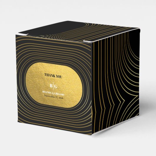 ブラック&金ゴールドモダンミニマリスト結婚アーチズ フェイバーボックス (正面サイド)