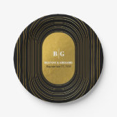 ブラック&金ゴールドモダンミニマリスト結婚アーチズ ペーパープレート (正面)