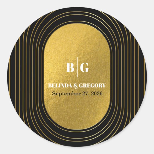ブラック&金ゴールドモダンミニマリスト結婚アーチズ ラウンドシール (正面)