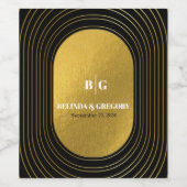 ブラック&金ゴールドモダンミニマリスト結婚アーチズ ワインラベル (シングルラベル)