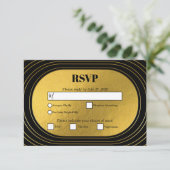 ブラック&金ゴールドモダンミニマリスト結婚アーチズ 出欠カード (スタンド正面)