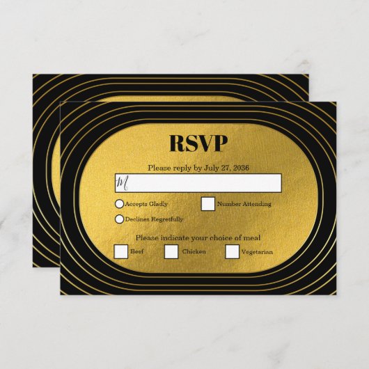 ブラック&金ゴールドモダンミニマリスト結婚アーチズ 出欠カード (正面/裏面)