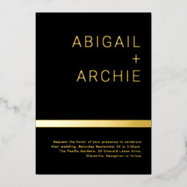 ブラック&金ゴールドモダンミニマリスト結婚ズゴールデン 箔招待状