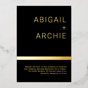 ブラック&金ゴールドモダンミニマリスト結婚ズゴールデン 箔招待状
