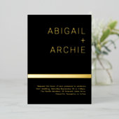 ブラック&金ゴールドモダンミニマリスト結婚ズゴールデン 箔招待状 (立ち正面)