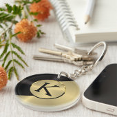 ブラック&金ゴールドモダンメタリック幾何デザイン キーホルダー (正面右)