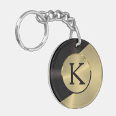 ブラック&金ゴールドモダンメタリック幾何デザイン キーホルダー (正面左)