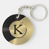 ブラック&金ゴールドモダンメタリック幾何デザイン キーホルダー (裏面)