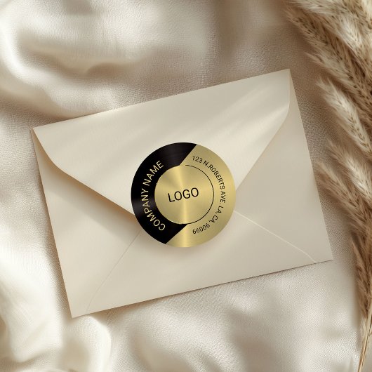 ブラック&金ゴールドモダンメタリック幾何デザイン ラウンドシール