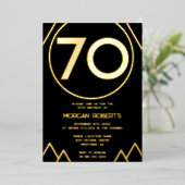 ブラック&金ゴールドモダンメンズまたは女性70誕生日 箔招待状 (立ち正面)