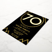 ブラック&金ゴールドモダンメンズまたは女性70誕生日 箔招待状 (回転した状態)