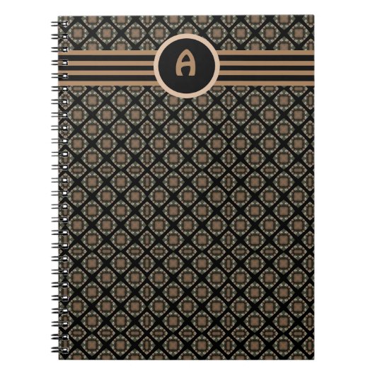 ブラック&金ゴールドモダンモノグラクラシックムパターン ノートブック (正面)