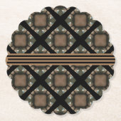 ブラック&金ゴールドモダンモノグラクラシックムパターン ペーパーコースター (正面)