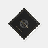ブラック&金ゴールドモダンモノグラパーソナライズされたム スタンダードカクテルナプキン (角)