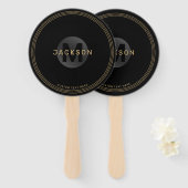 ブラック&金ゴールドモダンモノグラパーソナライズされたム ハンドファン (正面&裏面)