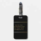 ブラック&金ゴールドモダンモノグラパーソナライズされたム ラゲッジタグ (裏面縦)
