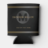 ブラック&金ゴールドモダンモノグラムパーソナライズされたc 缶クーラー (正面)