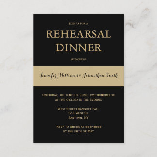 ブラック&金ゴールドモダンリハーサルのディナー招待状 招待状