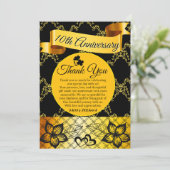 ブラック&金ゴールドモダンレースハート結婚ズ記念日 サンキューカード (スタンド正面)