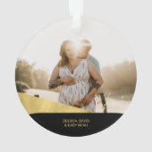 ブラック&金ゴールドモダン初めてのクリスマスフォトオーナメント オーナメント (裏面)