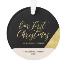 ブラック&金ゴールドモダン初めてのクリスマスフォトオーナメント