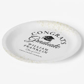 ブラック&金ゴールドモダン卒業党 ペーパープレート (アングル)