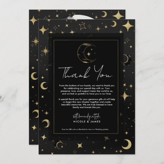 ブラック&金ゴールドモダン天月スターズありがとう 招待状 (正面/裏面)