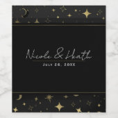 ブラック&金ゴールドモダン天月スターズ結婚ズ ワインラベル (シングルラベル)