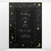 ブラック&金ゴールドモダン天月スターズ結婚ズ 三つ折り招待状 (内部中)