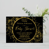 ブラック&金ゴールドモダン牡丹トイレベビーシャワー 箔招待状 (立ち正面)