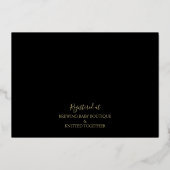 ブラック&金ゴールドモダン牡丹トイレベビーシャワー 箔招待状 (裏面)