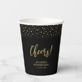 ブラック&金ゴールドモダン紙吹雪成人誕生日パーティー 紙コップ (裏面)
