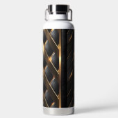 ブラック&金ゴールドモダン織りルックパターン ウォーターボトル (背面)