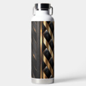 ブラック&金ゴールドモダン織りルックパターン ウォーターボトル (正面)