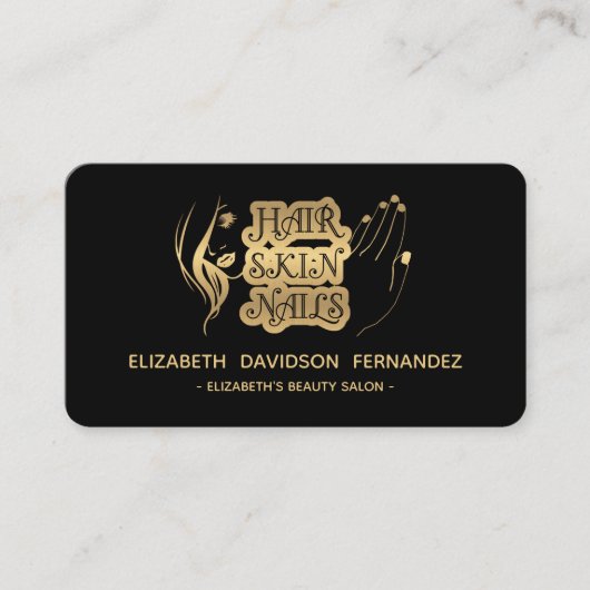 ブラック&金ゴールドモダン美しいサロンロゴソーシャルメディア 名刺 (正面)