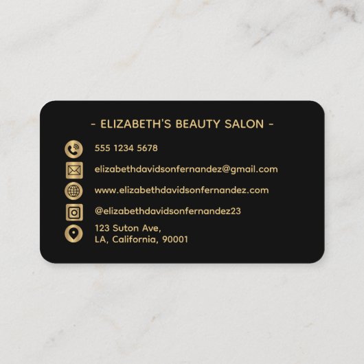 ブラック&金ゴールドモダン美しいサロンロゴソーシャルメディア 名刺 (裏面)