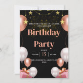 ブラック&金ゴールドモダン誕生日パーティーへの招待 招待状 (裏面)