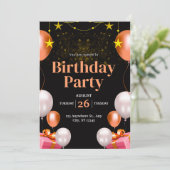 ブラック&金ゴールドモダン誕生日 招待状 (スタンド正面)