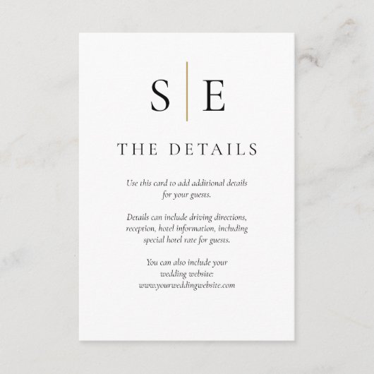 ブラック&金ゴールドモノグラシンプルム結婚詳細 エンクロージャーカード (正面)