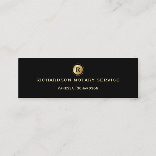 ブラック&金ゴールドモノグラムお洒落公証人業務 スキニー名刺 (正面)