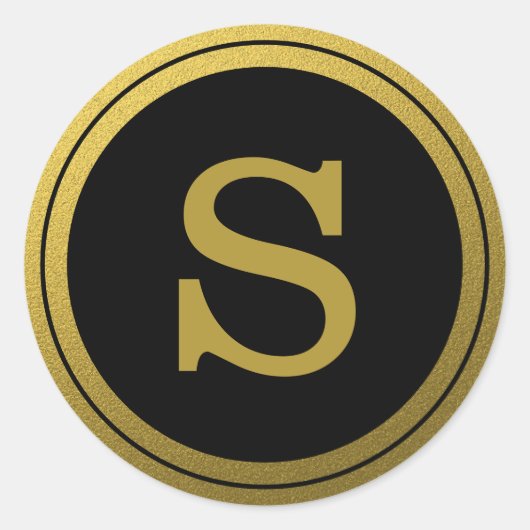 ブラック&金ゴールドモノグラムイニシャル封筒用シール ラウンドシール (正面)