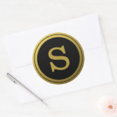 ブラック&金ゴールドモノグラムイニシャル封筒用シール ラウンドシール (封筒)