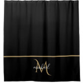 ブラック&金ゴールドモノグラムエレガントラグジュアリー シャワーカーテン (正面)