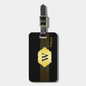 ブラック&金ゴールドモノグラムスタイル ラゲッジタグ (正面縦)