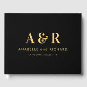 ブラック&金ゴールドモノグラムミニマシンプルリスト結婚ズ ゲストブック (正面)