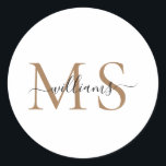 ブラック&金ゴールドモノグラム結婚ネームクラシックのラウンドS ラウンドシール<br><div class="desc">ブラック&金ゴールドモノグラム姓クラシック丸ステッカー。</div>