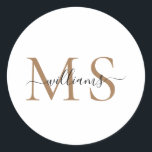 ブラック&金ゴールドモノグラム結婚ネームクラシックのラウンドS ラウンドシール<br><div class="desc">ブラック&金ゴールドモノグラム姓クラシック丸ステッカー。</div>